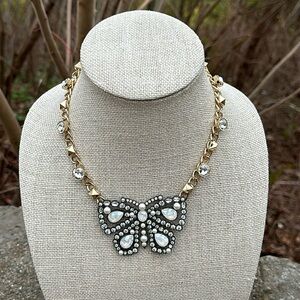 New Betsey Johnson Hematite Butterfly Pendant Statement Necklace